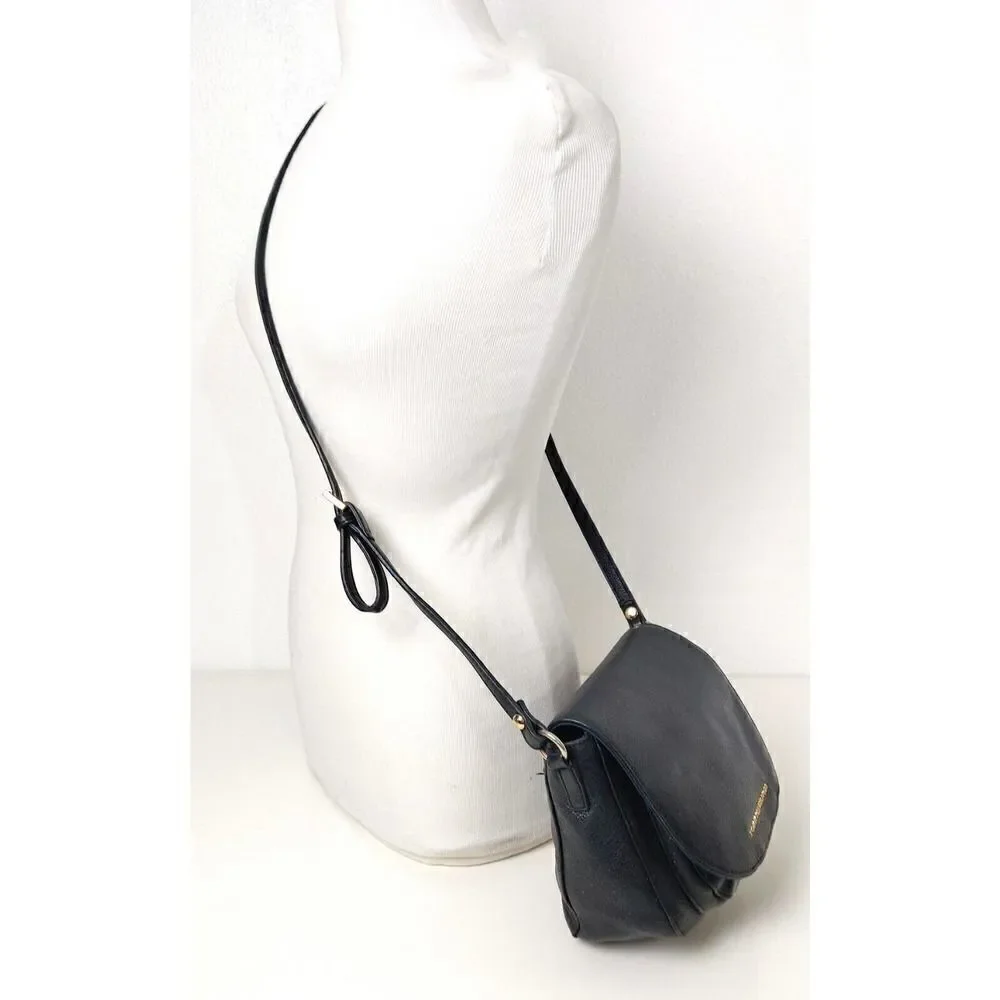 VTG TOMMY HILFIGER BLUE GENUINE LEATHER MESSENGER SHOULDER BAG X-BODY HANDBAG